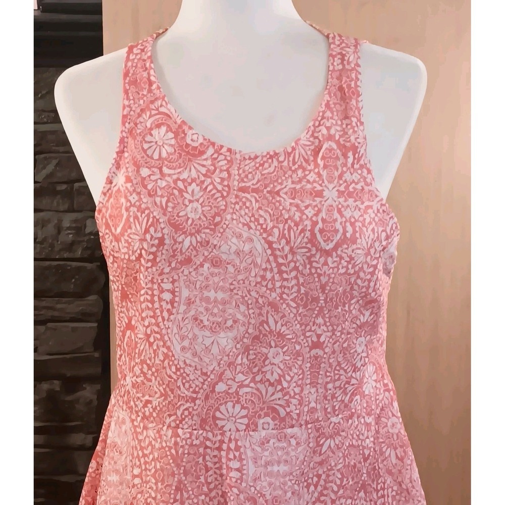Aeropostale XL Pink White Key Hole Back Knee Length Flare Skirt Paisley /Floral - Picture 2 of 8